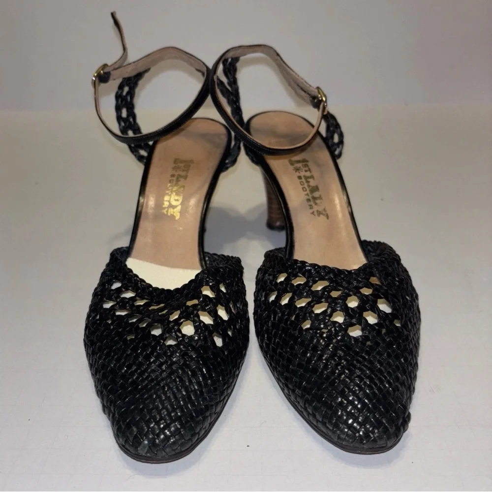 First Lady Bootery Women’s Ankle Strap‎ Leather Woven Pumps Black Sz 8.5 B